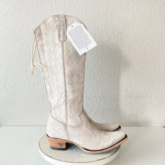 Lane LEXINGTON Knee High Tall Womens Cowboy Boots 9 White Western Cowgirl Zipper - Picture 2 of 11